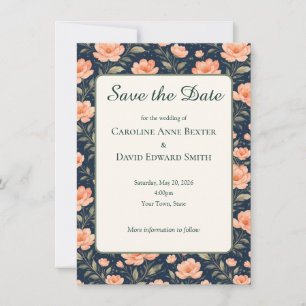 Beautiful Peach Flower Blossoms on Navy Blue