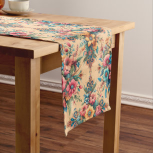 Beautiful Peach Flower Pattern Long Table Runner
