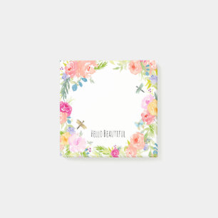 Beautiful Peach Pink Gold Yellow Watercolor Floral Post-it Notes