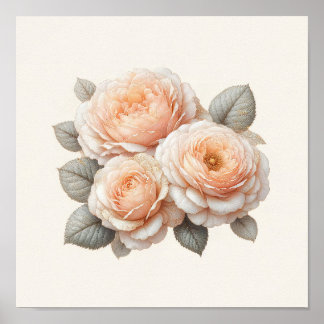 Beautiful Peach Roses Art Poster