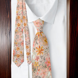 Beautiful Peach Summer Floral Watercolor Tie