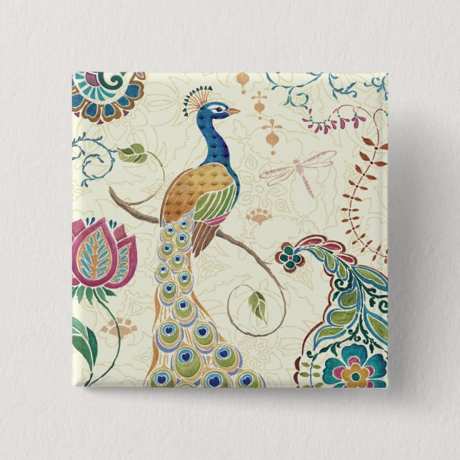Beautiful Peacock 15 Cm Square Badge (Front)
