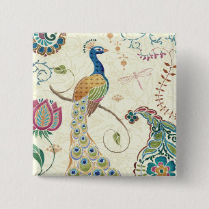 Beautiful Peacock 15 Cm Square Badge