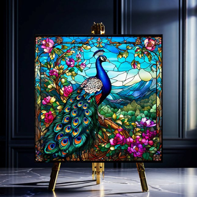 Beautiful Peacock Among Flower Garden Ceramic Tile (Creator Uploaded)