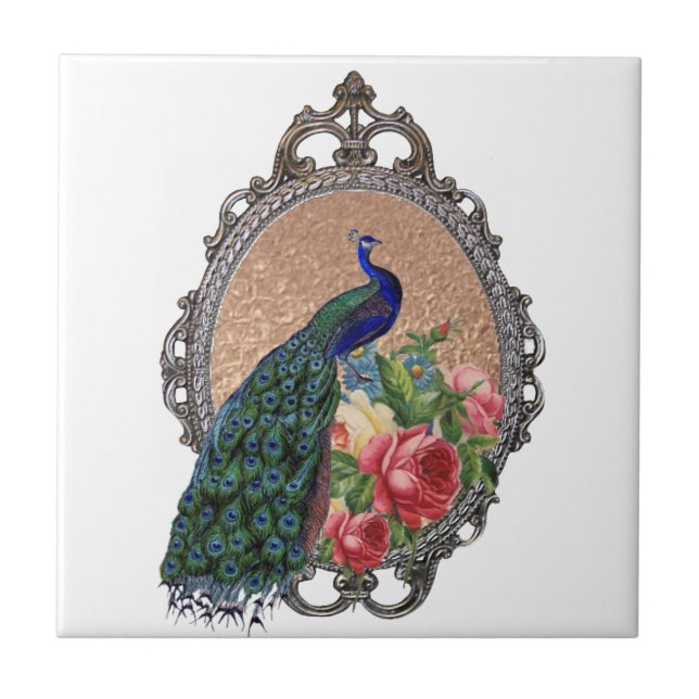 Beautiful peacock art, personalised ceramic tile (Front)