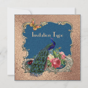 Beautiful peacock art, personalised invitation