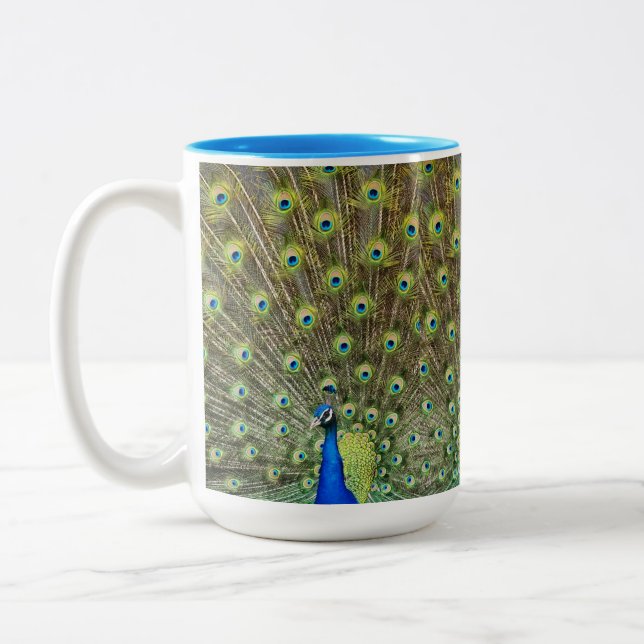 Beautiful peacock bird Two-Tone coffee mug (Left)