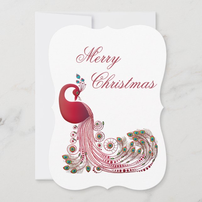 Beautiful Peacock Christmas Holiday Card (Front)