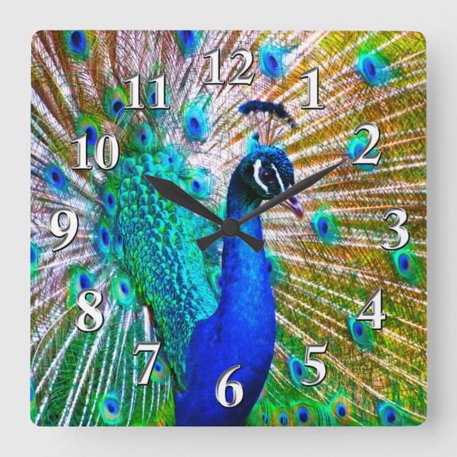 Beautiful Peacock Clock or Change to Your Photo (Front)