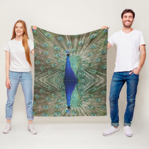 Beautiful Peacock Custom Image Luxurious Elegance Fleece Blanket