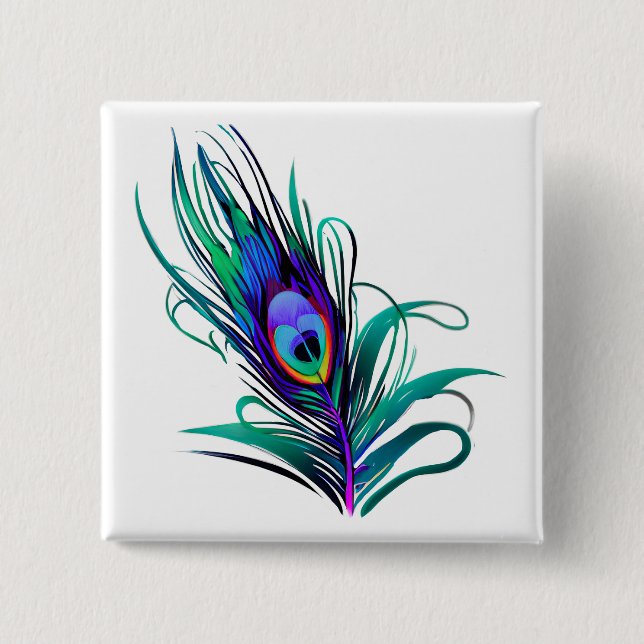 Beautiful Peacock Feather 15 Cm Square Badge (Front)