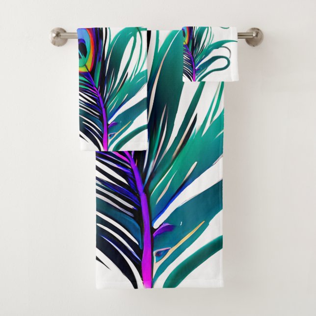 Beautiful Peacock Feather Bath Towel Set (Insitu)