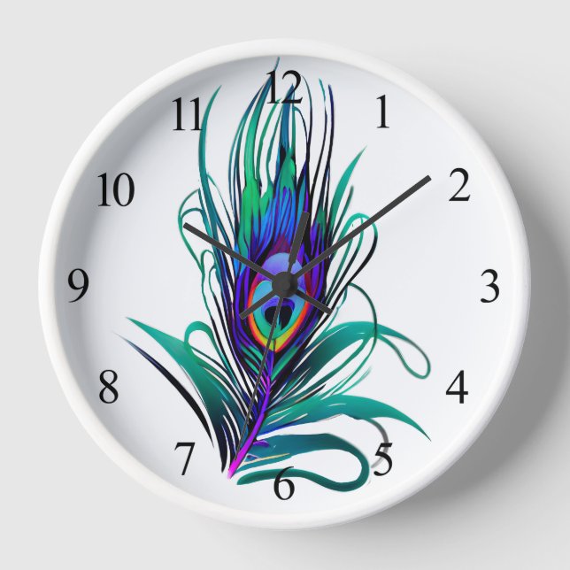Beautiful Peacock Feather Clock (Front)
