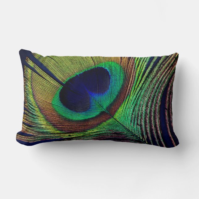 beautiful peacock feather original  photo art lumbar cushion (Front)