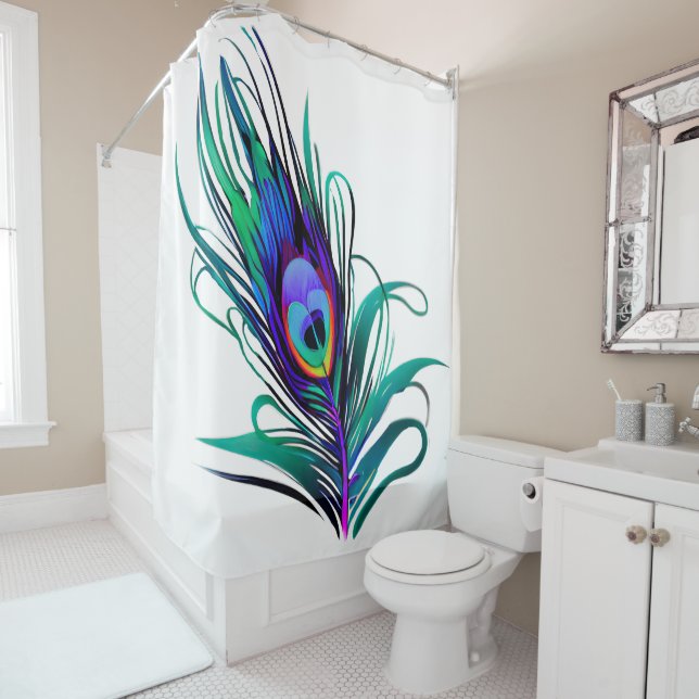 Beautiful Peacock Feather Shower Curtain (In Situ)