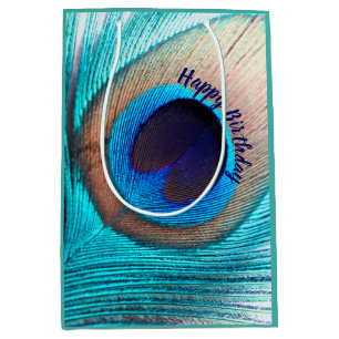 Beautiful Peacock Feather with Name  Medium Gift Bag