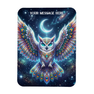 Beautiful Peacock feathered owl at night Magnet