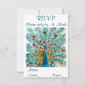 Beautiful Peacock Feathers Bird Art RSVP Card