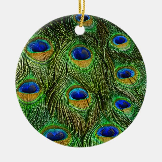 Beautiful Peacock Feathers Ceramic Ornament (Front)