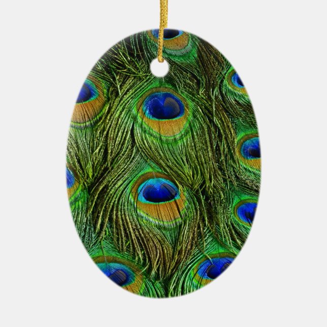 Beautiful Peacock Feathers Ceramic Tree Decoration (Front)
