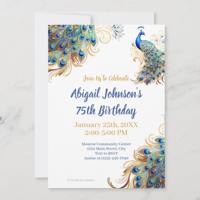 Beautiful Peacock Feathers Digital or Printed Invitation (Front)
