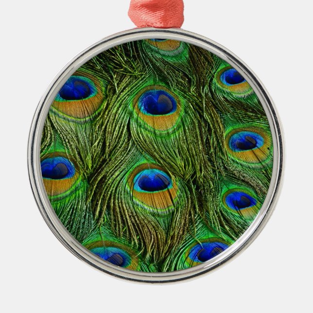 Beautiful Peacock Feathers Metal Ornament (Front)