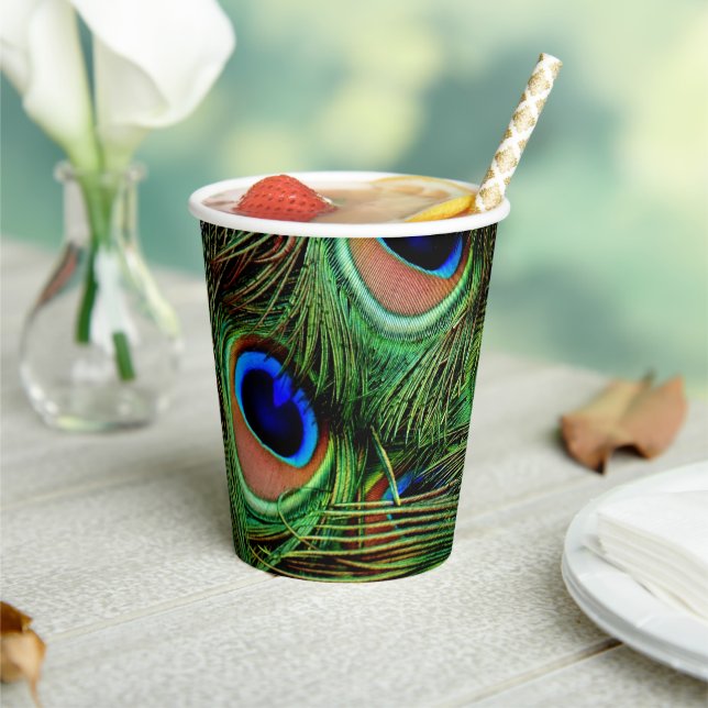 Beautiful Peacock Feathers  Paper Cups (Insitu)