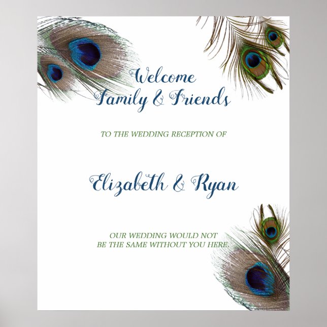 Beautiful Peacock Feathers, Wedding Welcome Poster (Front)