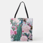 Beautiful Peacock Floral Fashion Tote