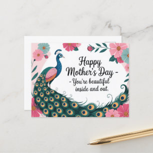 Beautiful Peacock Floral Mother's Day Postcard
