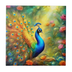 Beautiful Peacock in Garden Bird 98 Ceramic Tile