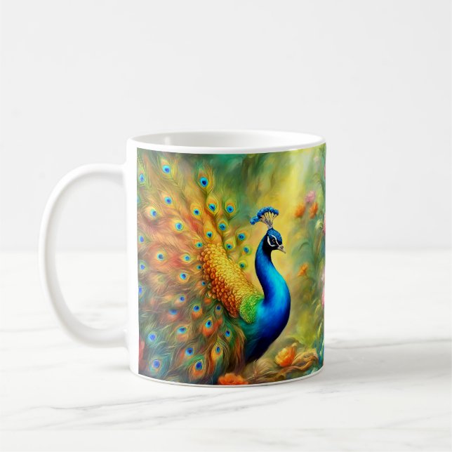 Beautiful Peacock in Garden Bird 98 Coffee Mug (Left)