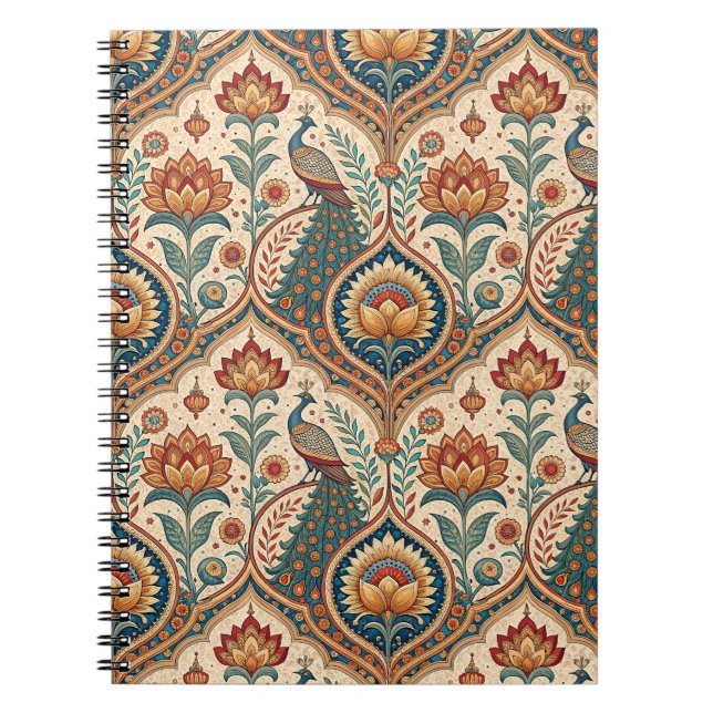 Beautiful Peacock & Indian Floral Pattern Artwork Notebook (Front)