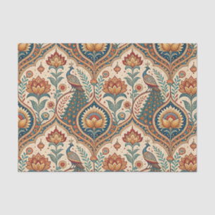 Beautiful Peacock & Indian Floral Pattern Artwork Tissue Paper