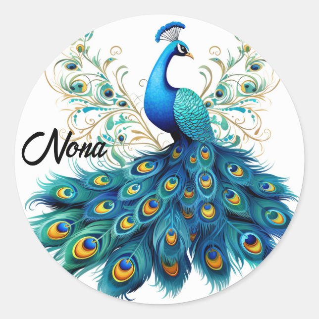 beautiful peacock labels stickers, (Front)
