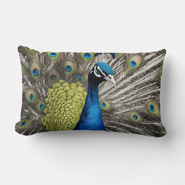 Beautiful Peacock Lumbar Cushion (Front)
