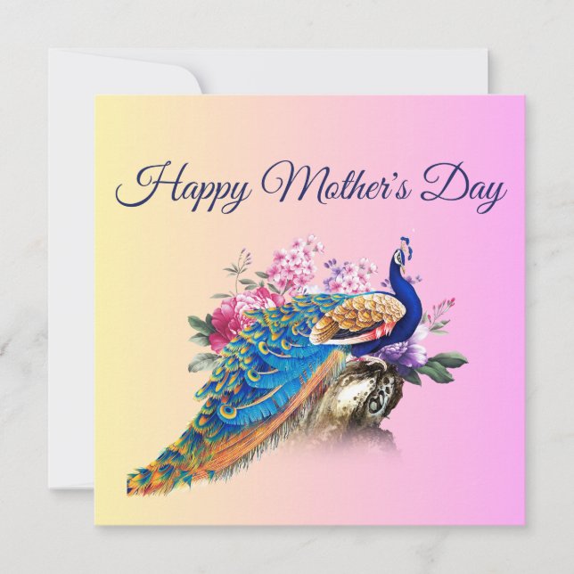 Beautiful Peacock Mother's Day Card (Front)