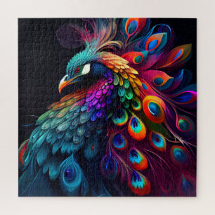 Beautiful peacock on black background artwork jigsaw puzzle
