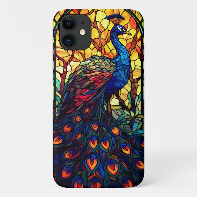 Beautiful Peacock Stained Glass Wildlife Art Case-Mate iPhone Case (Back)