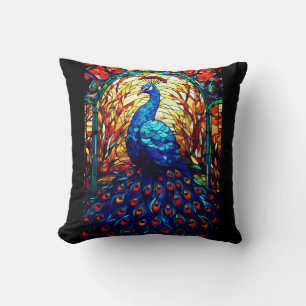 Beautiful Peacock Stained Glass Wildlife Art Cushion