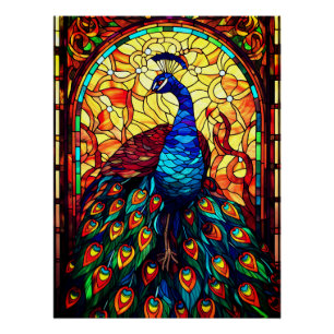 Beautiful Peacock Stained Glass Wildlife Art Poster