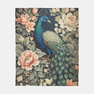 Beautiful Peacock William Morris Inspired Floral Fleece Blanket