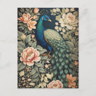 Beautiful Peacock William Morris Inspired Floral  Postcard