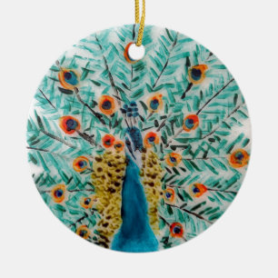 Beautiful Peafowl Emerald Green Turquoise Peacock Ceramic Ornament