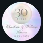 Beautiful Pearl 30th Anniversary Classic Round Sticker<br><div class="desc">Featuring a beautiful pearl,  this chic 30th wedding anniversary sticker can be personalised with your special pearl anniversary information on a pearl background. Designed by Thisisnotme©</div>