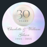 Beautiful Pearl 30th Anniversary Classic Round Sticker<br><div class="desc">Featuring a beautiful pearl,  this chic 30th wedding anniversary sticker can be personalised with your special pearl anniversary information on a pearl background. Designed by Thisisnotme©</div>