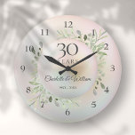 Beautiful Pearl 30th Anniversary Greenery Large Clock<br><div class="desc">Featuring a beautiful pearl and watercolor greenery foliage,  this chic 30th wedding anniversary clock can be personalised with your special pearl anniversary information on a pearl background. Designed by Thisisnotme©</div>