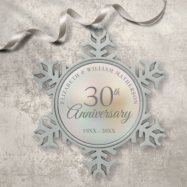 Beautiful Pearl 30th Anniversary Snowflake Pewter Christmas Ornament (Beautiful Pearl 30th Anniversary Snowflake Pewter Christmas Ornament)