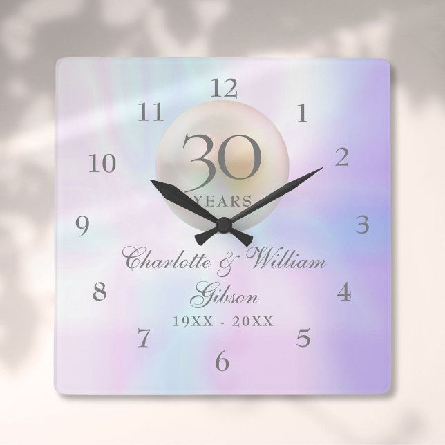 Beautiful Pearl 30th Wedding Anniversary Square Wall Clock (Beautiful Pearl 30th Wedding Anniversary Square Wall Clock)