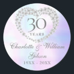 Beautiful Pearl Heart 30th Anniversary Classic Round Sticker<br><div class="desc">Featuring a beautiful pearl heart,  this chic 30th wedding anniversary sticker can be personalised with your special pearl anniversary information on a pearl background. Designed by Thisisnotme©</div>